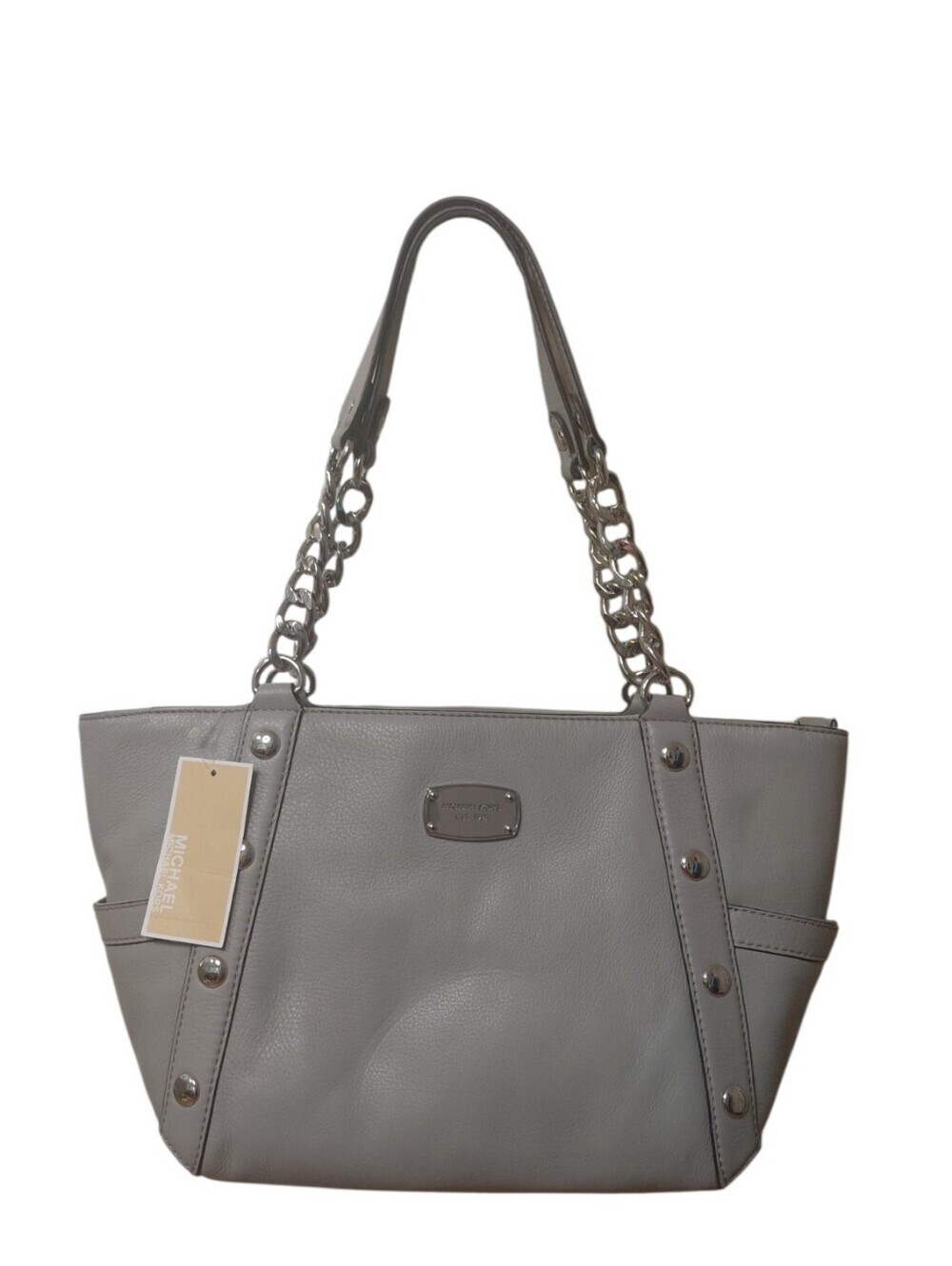 NEW Michael Kors Gray Leather Chain-Link Tote Shoulder Bag